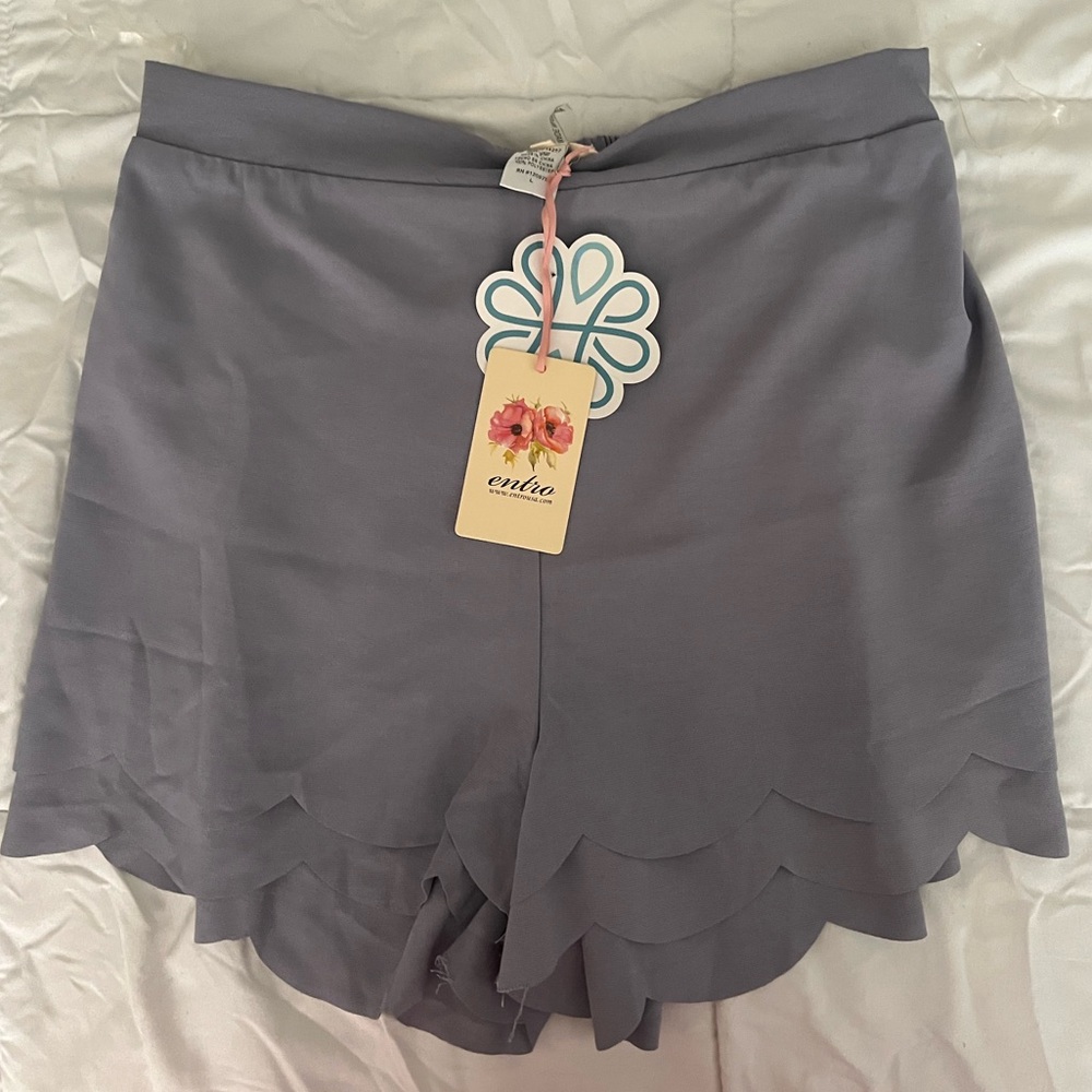 Entro Purple Gray High Waist Shorts with Scalloped Hem